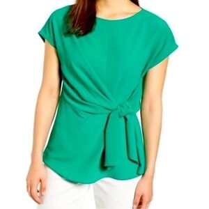 Gibson 🧑‍🎄 Christmas 🎄 Holiday Tie Waist Short Sleeve Blouse, Party Green Small